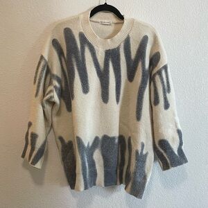 Rumours Cream & Grey Blue sweater with Abstract Squiggle Graffiti Design